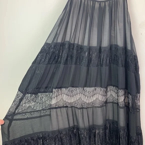 Alice + Olivia Dejas‎ Chiffon Lace Midi Slip Dress in Black Size S - Picture 6 of 16